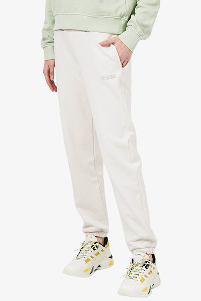 guess Pantaloni Logo Piccolo Strass Eleanora Bianco Donna