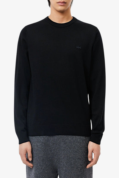 lacoste Maglione Girocollo In Lana Merino Logo Tono Su Tono Nero Uomo, foto 1