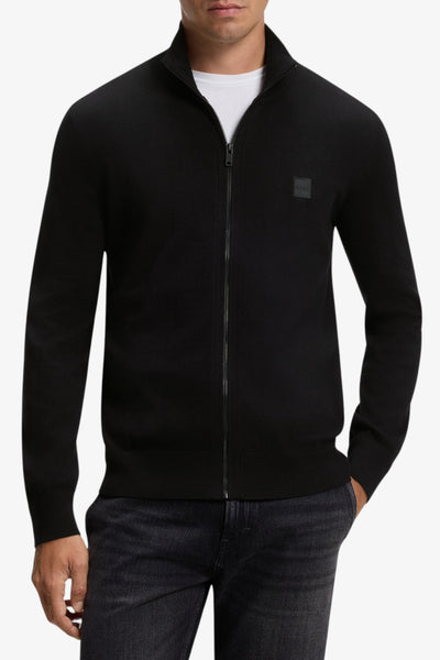 boss Cardigan Full Zip In Cotone E Cashmere Con Toppa Logo Nero Uomo