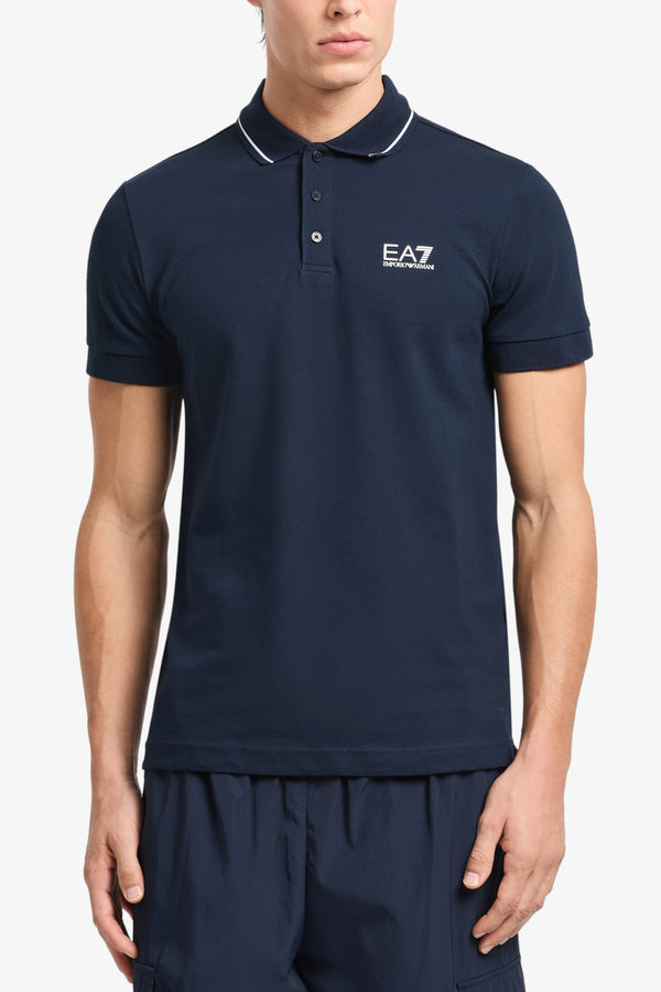 emporio armani ea7 Polo Maniche Corte Core Identity In Piquet Stretch Blu Uomo, foto 1