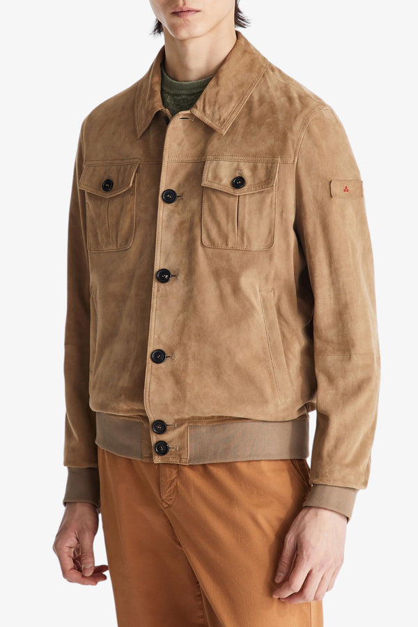 peuterey Giacca In Pelle Scamociata Con Bottoni Effetto Corno Destiny Suede 02 Beige Uomo, foto 1