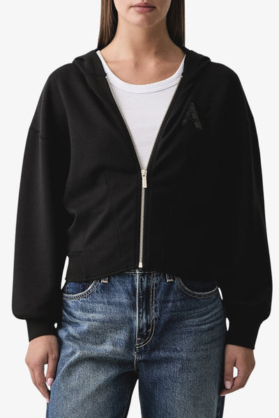 armani exchange Felpa Corta Full Zip Con Cappuccio In Scuba Di Viscosa Logo AX Con Paillettes Nero Donna