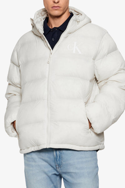 calvin klein jeans Piumino Full Zip Con Cappuccio CK Monogramma Bianco Uomo, foto 1