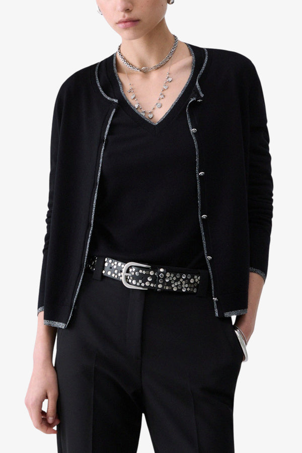 liu jo Cardigan Leggero Con Profili Lurex Nero Donna, foto 1