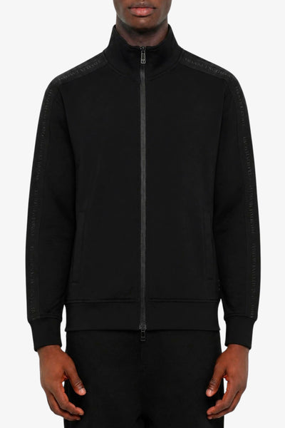 armani exchange Felpa Full Zip In Jersey Di Cotone Stretch Con Bande Logo Nero Uomo