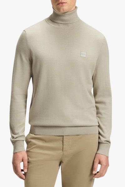 boss Dolcevita Maglione In Cotone E Cashmere Con Toppa Logo Beige Uomo