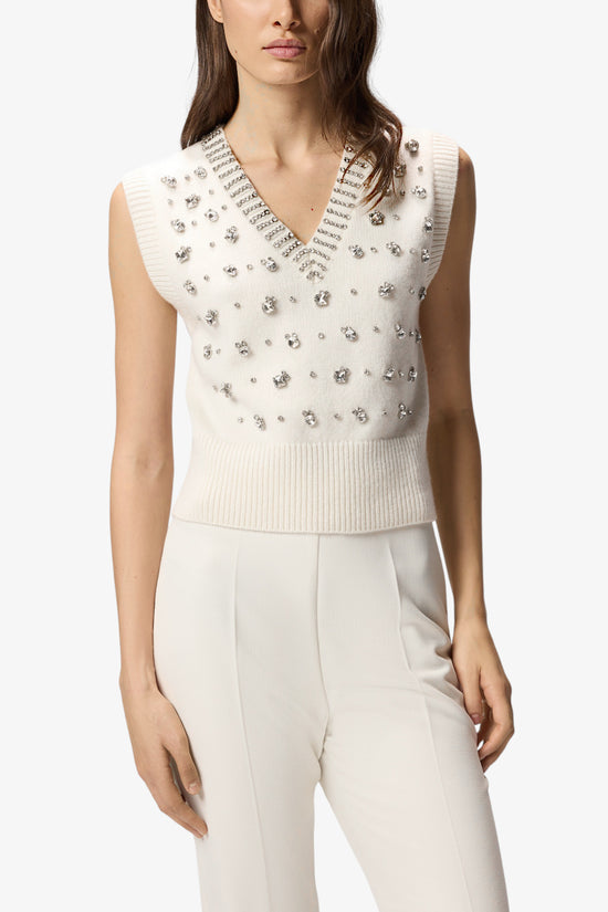  Gilet Scollo A V In Maglia Con Strass pinko 