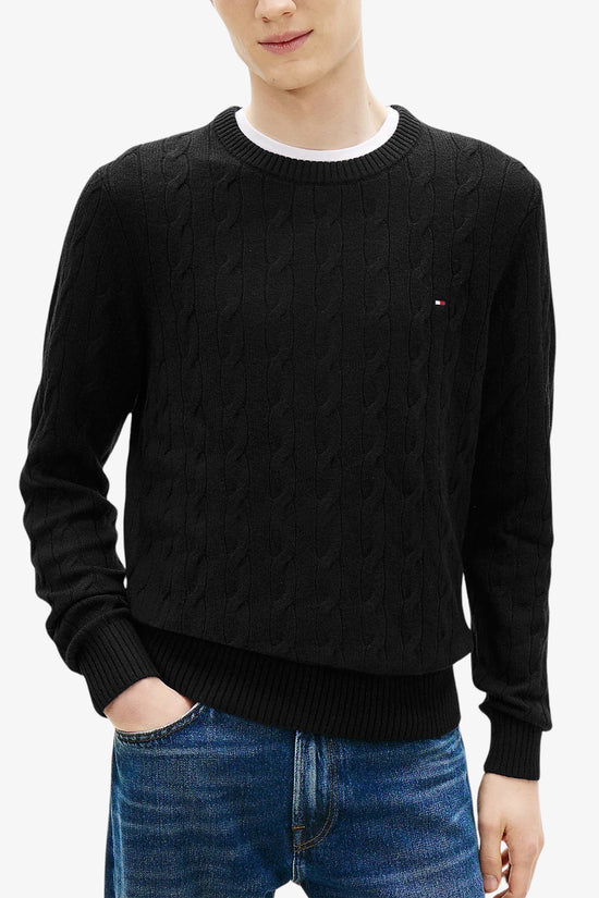  Maglione Girocollo In Lana Intrecciata Con Logo Bandierina Ricamato tommy hilfiger 