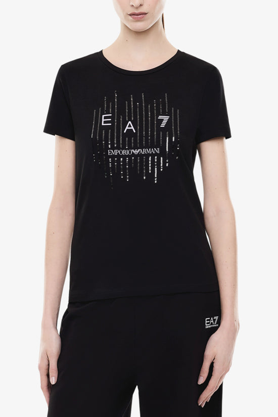  T-Shirt Maniche Corte Elasticizzata Con Inserti In Paillettes-emporio armani ea7-Nero-Special_-7w001097 af10373 uc001-1  
