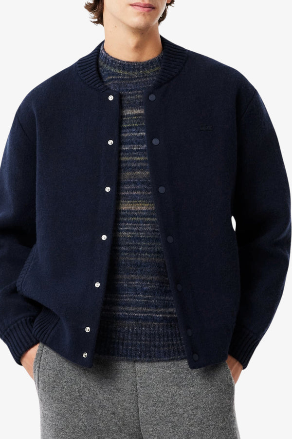 lacoste Cardigan Bomber In Lana Merinos Blu Uomo, foto 1