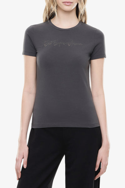 emporio armani ea7 T-Shirt Maniche Corte Logo Series Con Borchie Grigio Donna