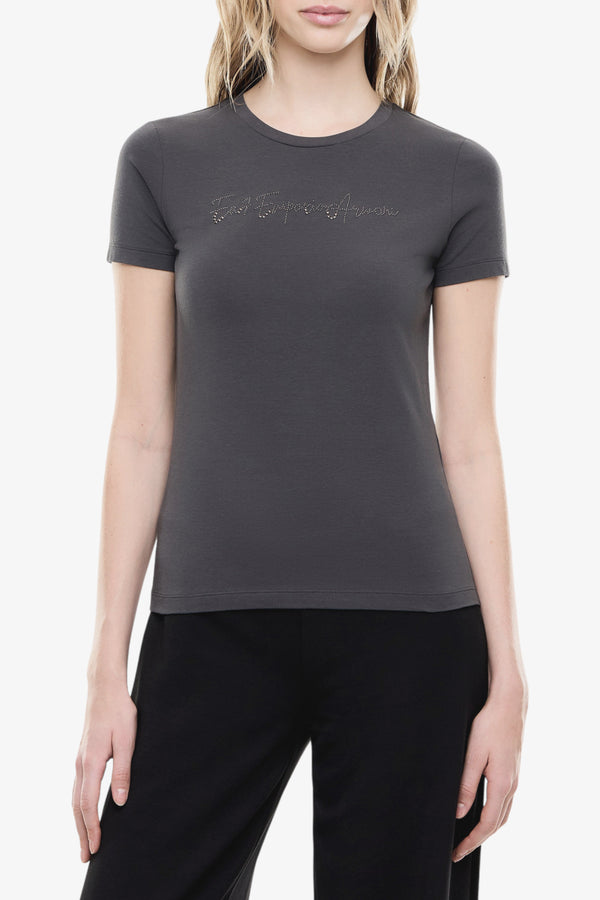 emporio armani ea7 T-Shirt Maniche Corte Logo Series Con Borchie Grigio Donna, foto 1