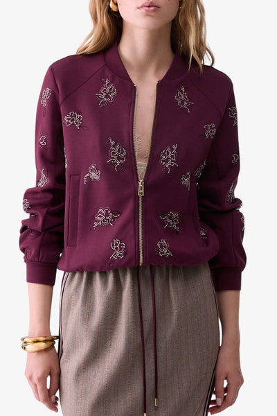 liu jo Giacca Felpa Full Zip In Scuba Con Ricami Gioiello Rosso Donna