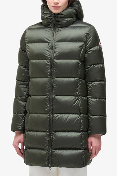 colmar Piumino Lungo Full Zip Con Cappuccio Verde Donna