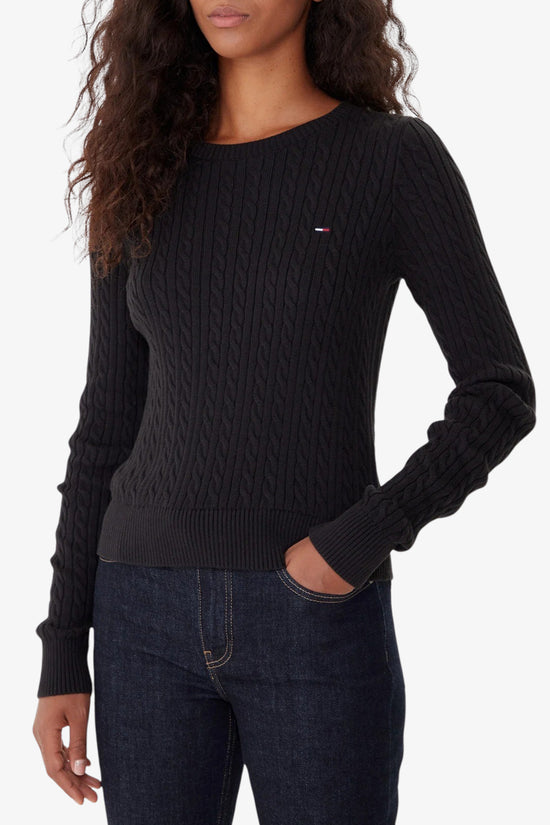  Maglione Girocollo Slim Fit In Maglia Intecciata Con Logo Bandierina Ricamato tommy jeans 