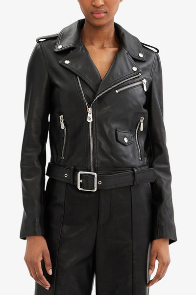 pinko Giacca In Pelle Biker Nero Donna, foto 1