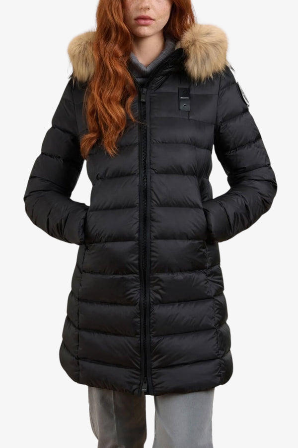 blauer Piumino Lungo Full Zip Con Cappuccio Bordo Pelliccia Kristin Nero Donna, foto 1