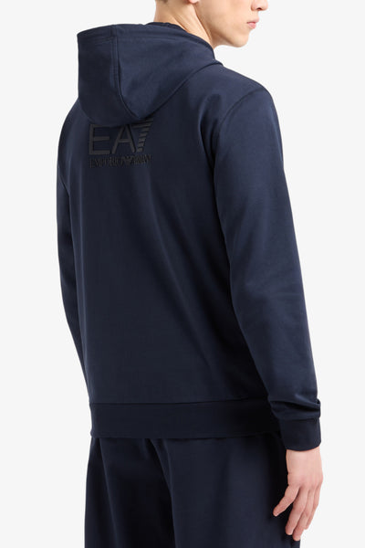 emporio armani ea7 Felpa Full Zip Con Cappuccio Visibility Logo Gommato Sul Retro Blu Uomo, foto 1