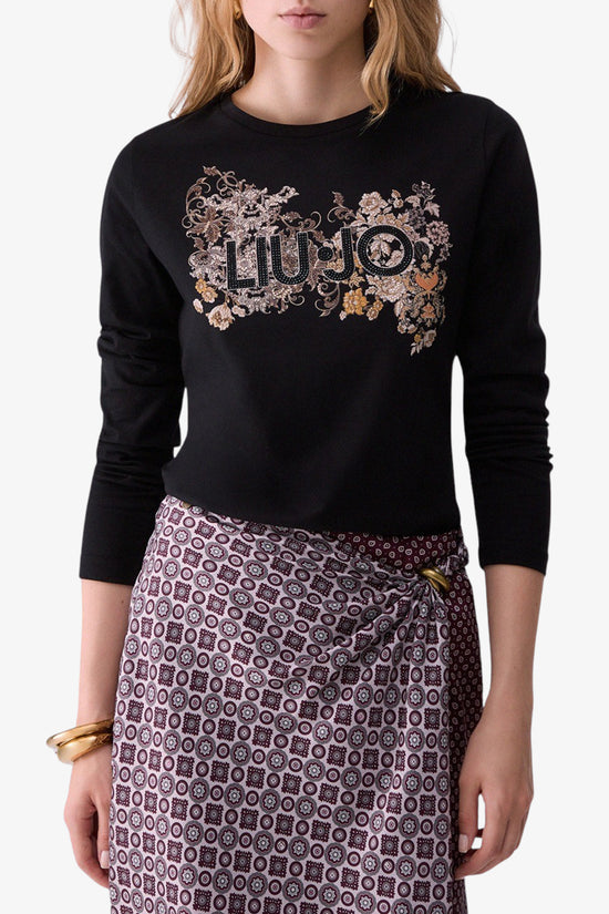  T-Shirt Maniche Lunghe Con Stampa E Strass-liu jo-Nero-Special_-Wf6448 js923 l.9467-1  