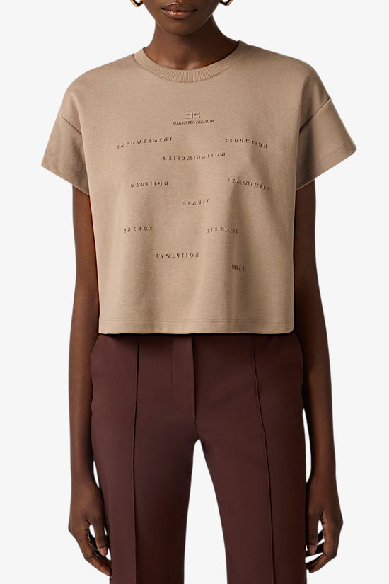  T-Shirt Corta In Jersey Pesante Con Stampa Lettering elisabetta franchi 