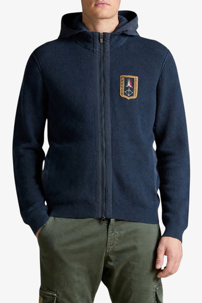 aeronautica militare Cardigan Full Zip Con Cappuccio Stemma Frecce Tricolori Blu Uomo, foto 1