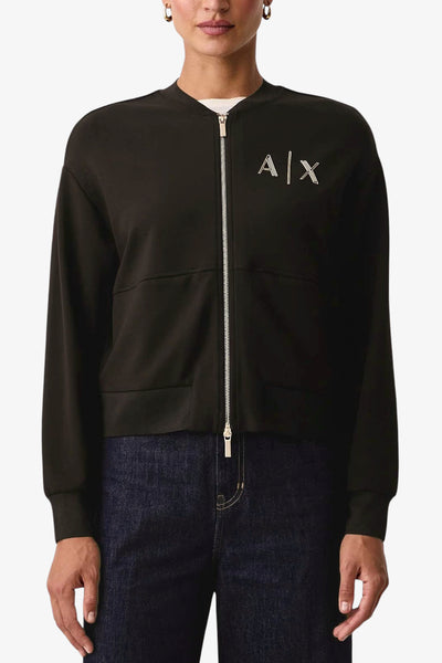 armani exchange Giacca Felpa Full Zip In Scuba Di Viscosa Con Logo Metallizzato Marrone Donna