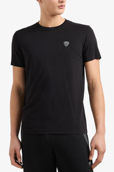 emporio armani ea7 T-Shirt Maniche Corte Premium Shield In Misto Viscosa Stretch Nero Uomo