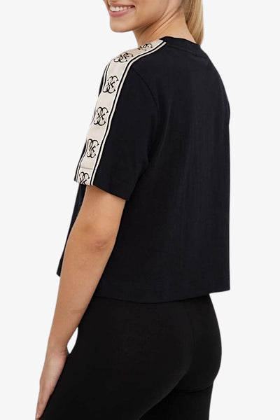 guess T-Shirt Corta Bande Logo Britney Nero Donna