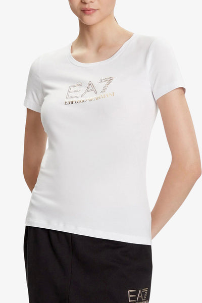 emporio armani ea7 T-Shirt Maniche Corte Big Logo Series Con Borchiette Bianco Donna, foto 1