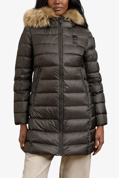 blauer Piumino Lungo Full Zip Con Cappuccio Bordo Pelliccia Kristin Nero Donna, foto 1