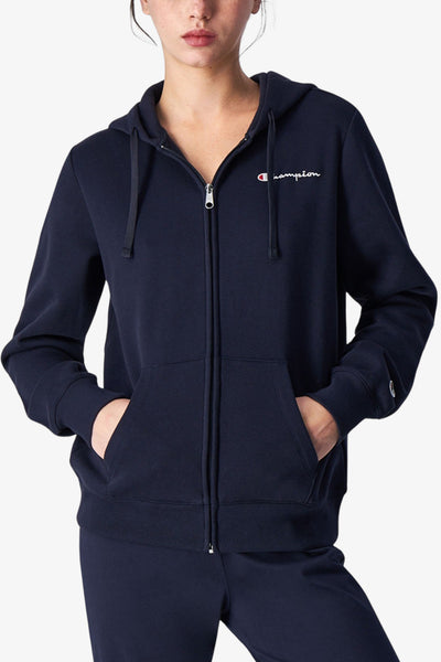 champion Felpa Full Zip Con Cappuccio Logo Piccolo Ricamato Blu Donna, foto 1