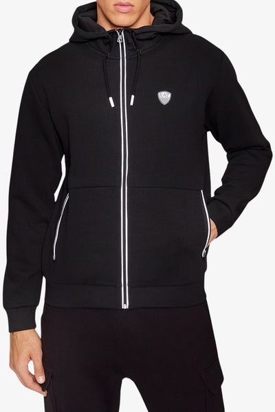 emporio armani ea7 Felpa Full Zip Con Cappuccio Premium Shield In Misto Viscosa Stretch Nero Uomo