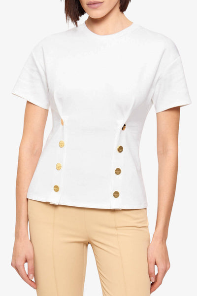elisabetta franchi T-Shirt Maniche Corte Con Bottoni Decorativi Bianco Donna, foto 1