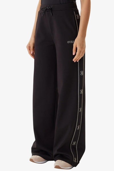 guess Pantaloni Palazzo Bande Logo Con Borchiette Octavia Nero Donna