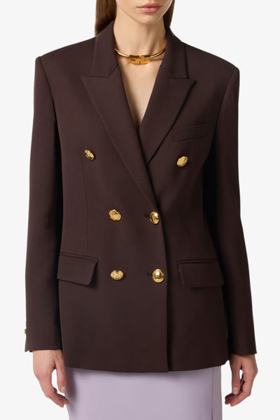 elisabetta franchi Giacca Blazer Doppiopetto In Gabardina Marrone Donna, foto 1