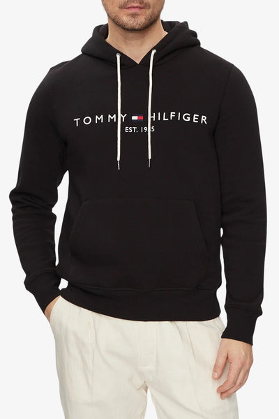 tommy hilfiger Felpa Con Cappuccio Flex Logo Ricamato Nero Uomo, foto 1