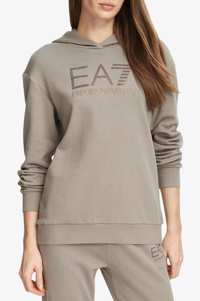 emporio armani ea7 Felpa Con Cappuccio Logo Series Con Strass Beige Donna, foto 1