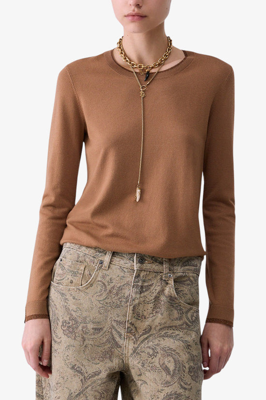  Maglione Girocollo Leggero Con Profili Lurex-liu jo-Marrone-Special_-Wf6015 ms49i 81020-1  
