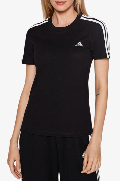 adidas performance T-Shirt Maniche Corte Loungewear Essential Slim 3-Stripes Nero Donna
