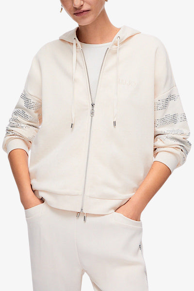 liu jo Felpa Full Zip Con Cappuccio Con Applicazioni Beige Donna