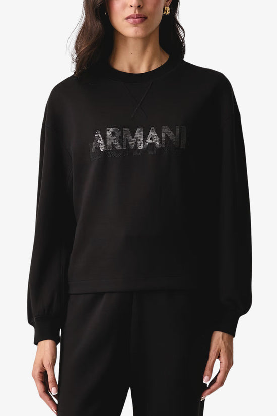  Felpa Girocollo In Scuba Di Viscosa Logo Con Paillettes armani exchange 