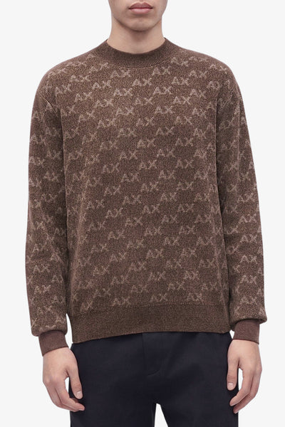 armani exchange Maglione Girocollo Logo AX All-Over Marrone Uomo