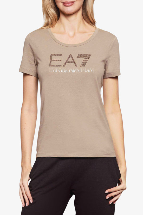 T-Shirt Maniche Corte Big Logo Series Con Strass-emporio armani ea7-Beige-Special_-7w000536 af10373 u6167-1  