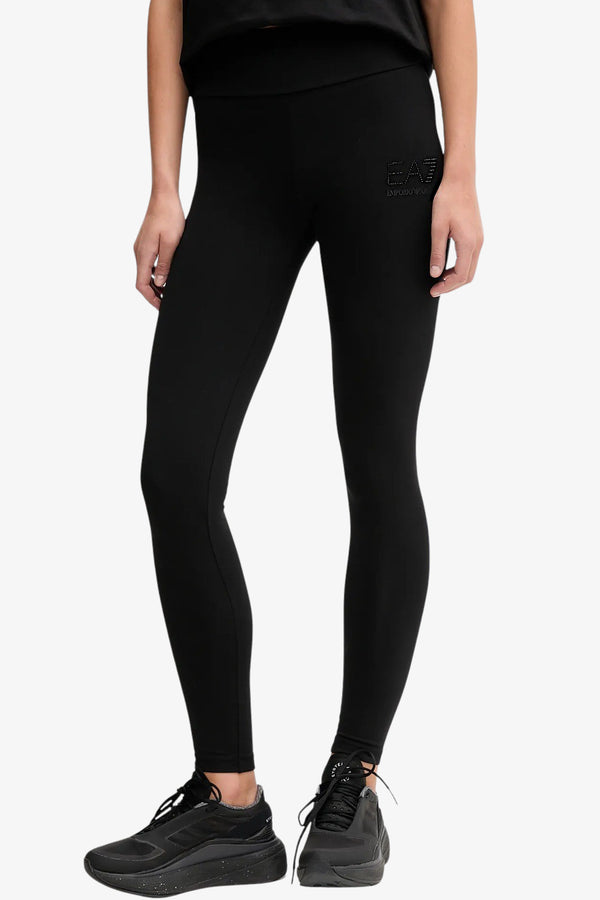 emporio armani ea7 Leggings Logo Series Strass Tono Su Tono Nero Donna, foto 1