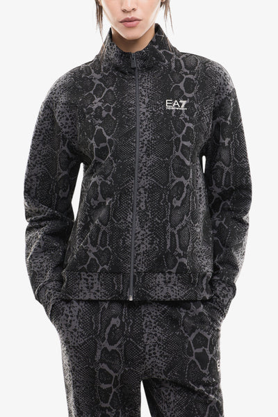 emporio armani ea7 Felpa Full Zip Graphic Series Stampa Pitonata Grigio Donna