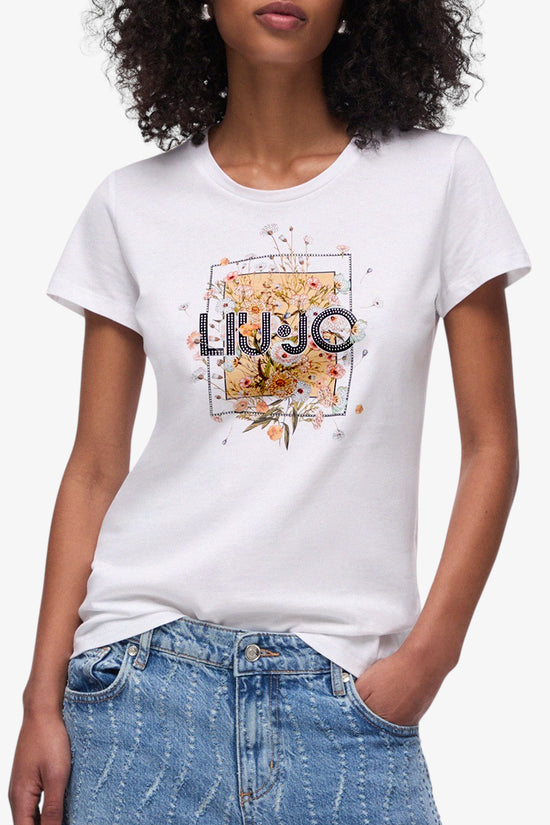  T-Shirt Maniche Corte Con Stampa E Strass-liu jo-Bianco-Special_-Wa6493 js923 p9604-1  