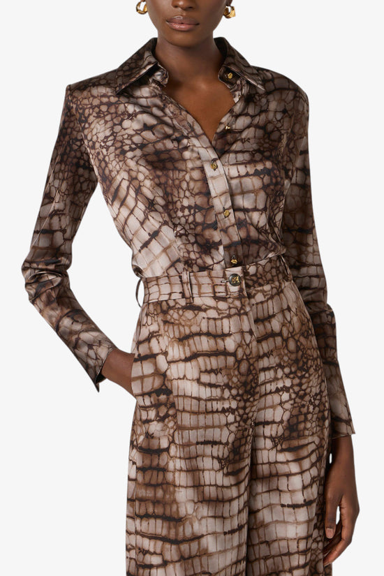  Camicia Maniche Lunghe In Raso Con Stampa Alligatore elisabetta franchi 