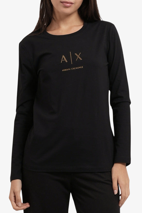  T-Shirt Maniche Lunghe Logo Con Applicazioni Dorate armani exchange 