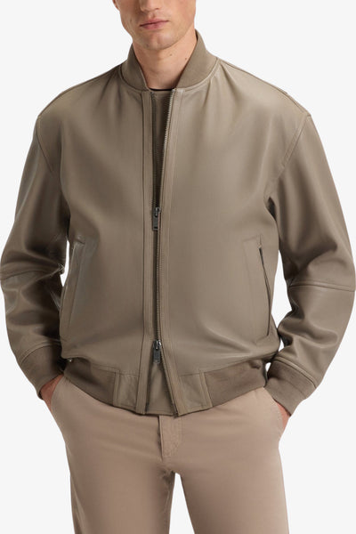boss Giacca Bomber Full Zip In Pelle Lavorata Marrone Uomo, foto 1