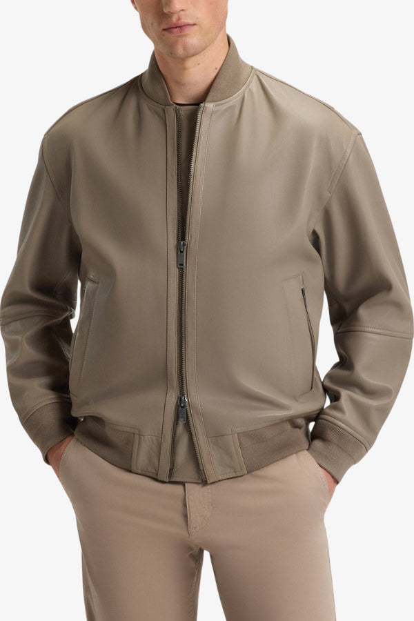 boss Giacca Bomber Full Zip In Pelle Lavorata Marrone Uomo, foto 1